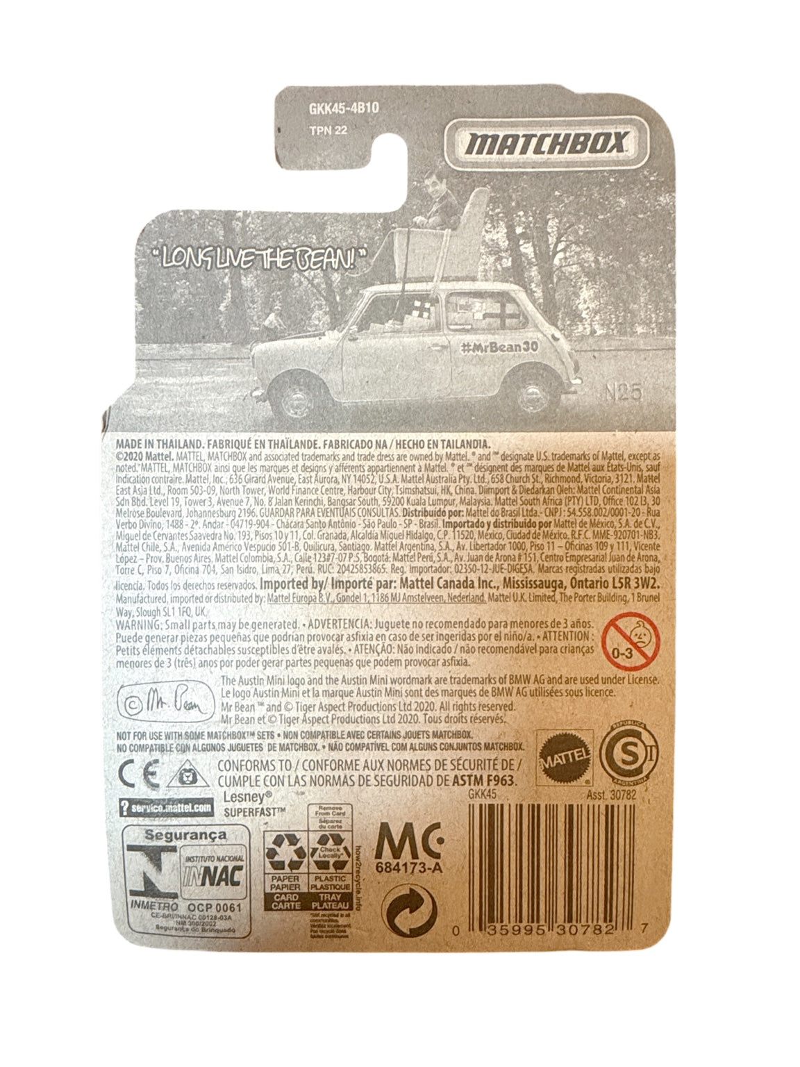 Matchbox Mr. Bean Mini Cooper special card back