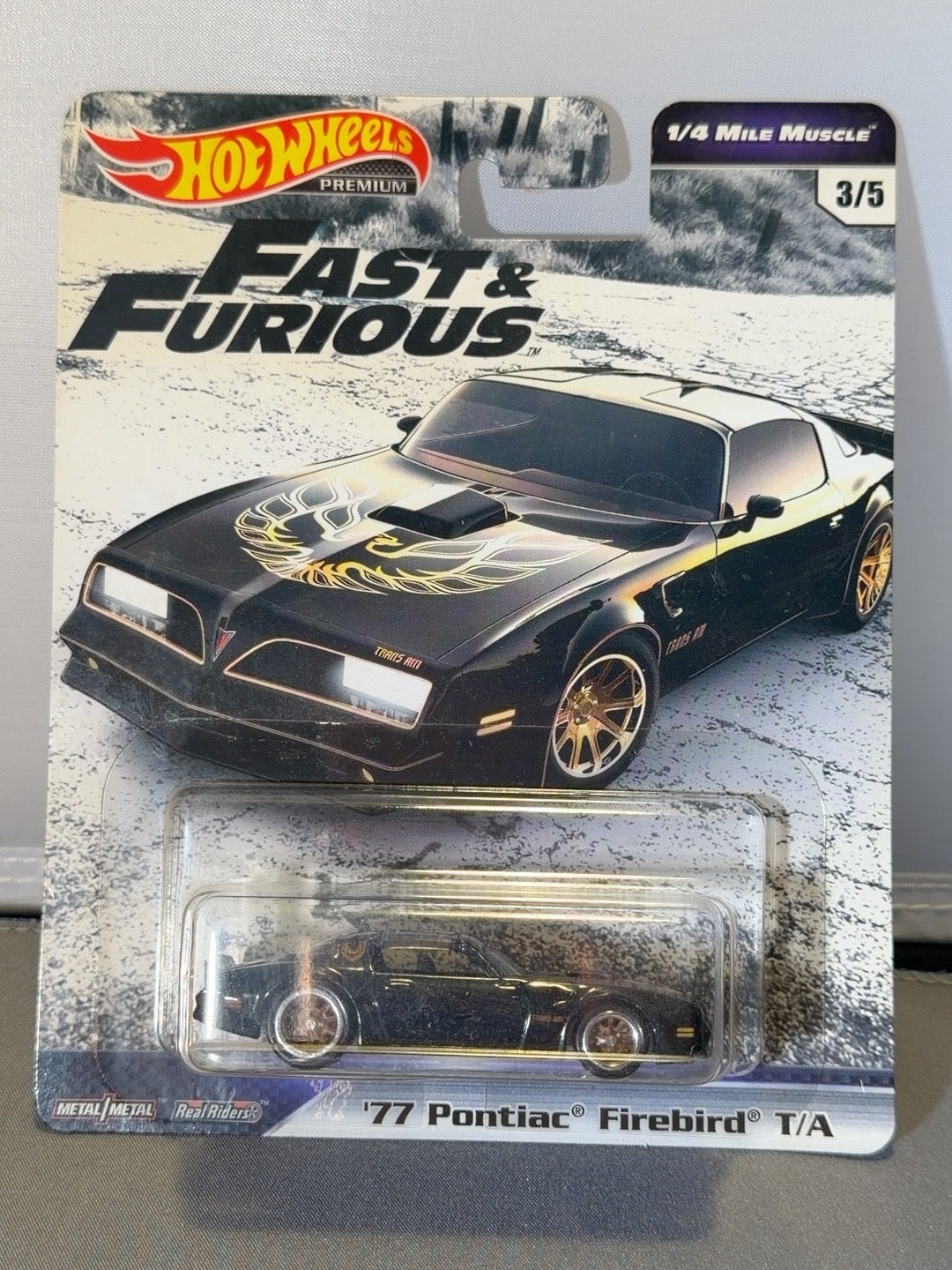 2019 Hot Wheels Premium ’77 Pontiac Firebird T/A Fast & Furious 1/4 Mile Muscle GBW88 front