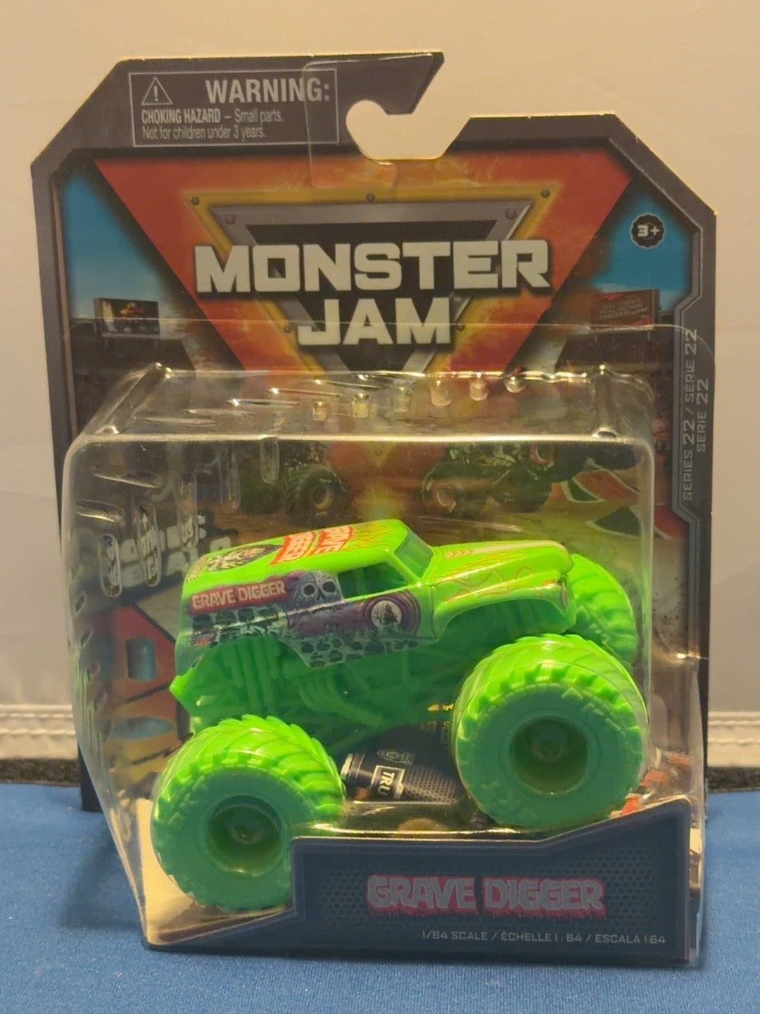 2022 Monster Jam Grave Digger Hyper Fueled Series 22 neon green truck, original front photo