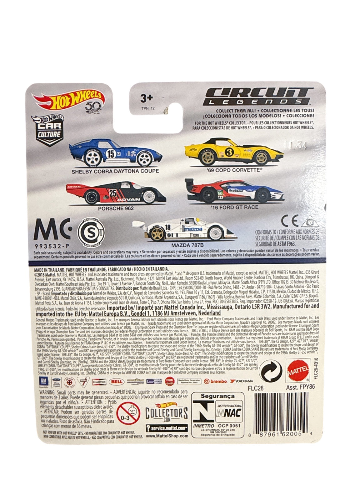 Hot Wheels Circuit Legends Shelby Cobra Daytona Coupe card back