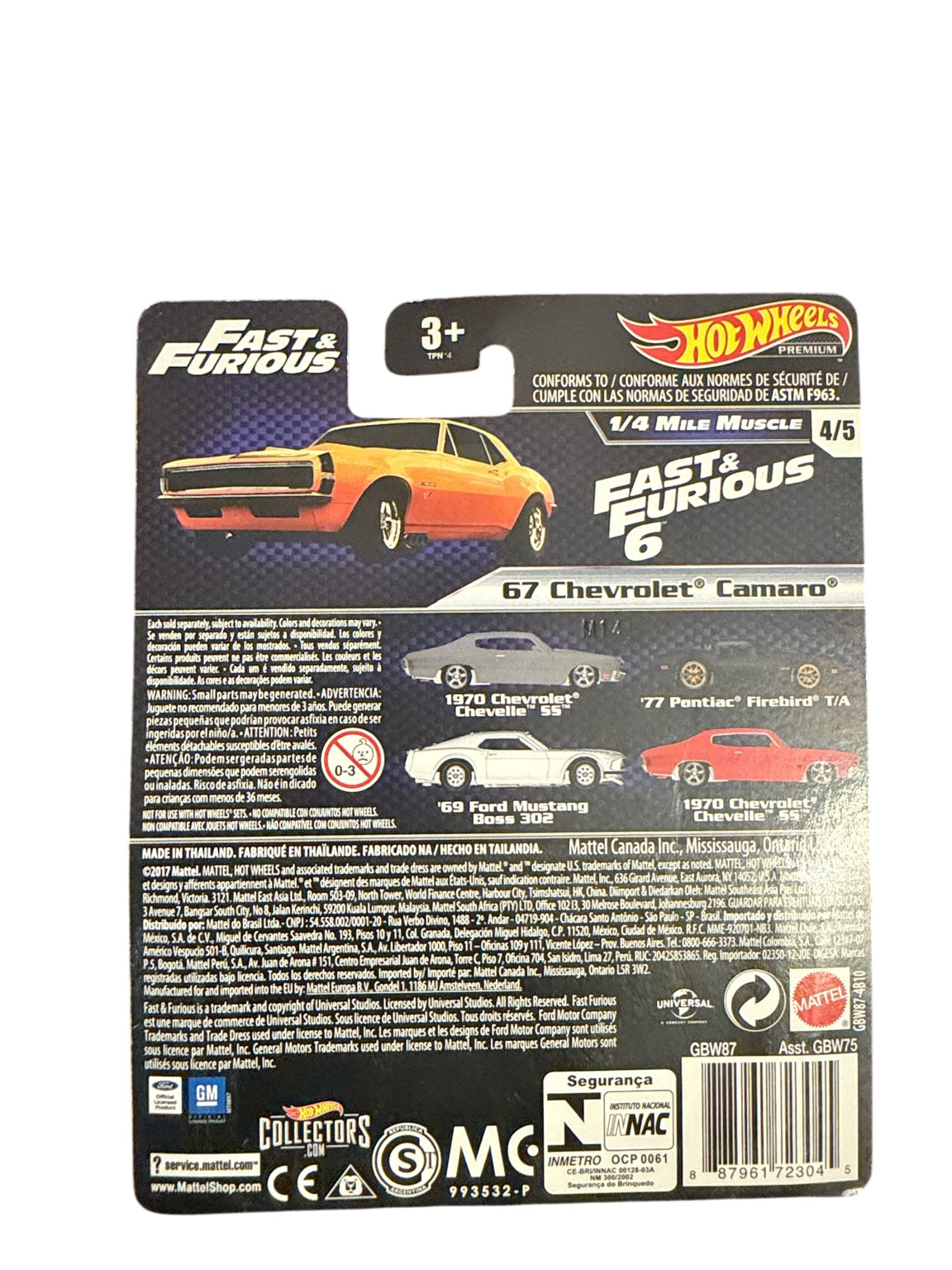 Hot Wheels Premium Fast & Furious 1/4 Mile Muscle 67 Chevrolet Camaro 4/5 back