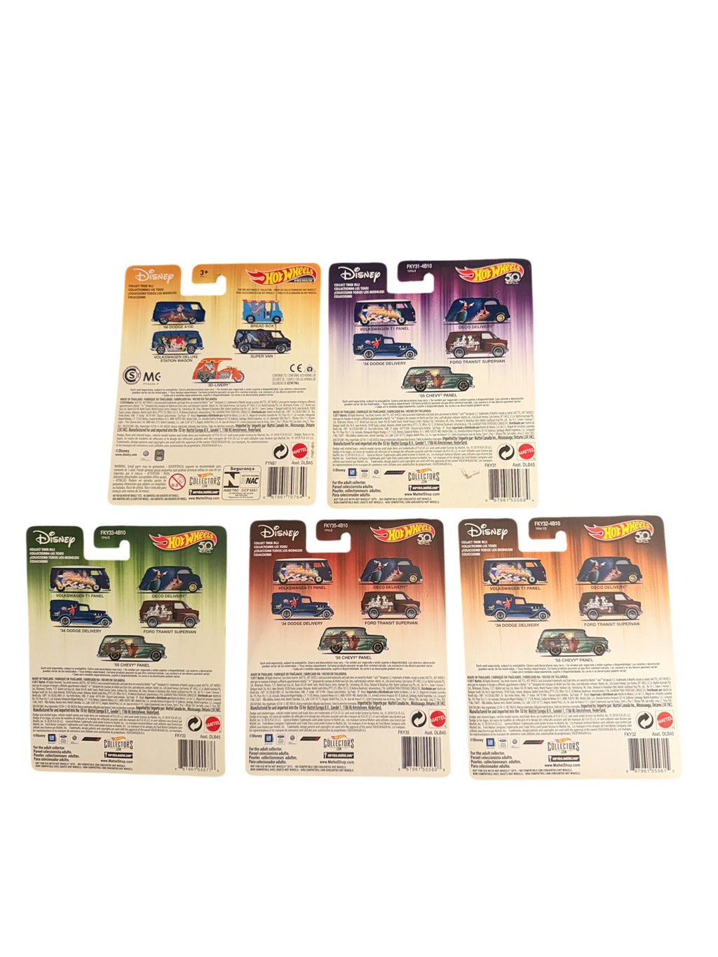 Hot Wheels Premium Disney complete set of five back