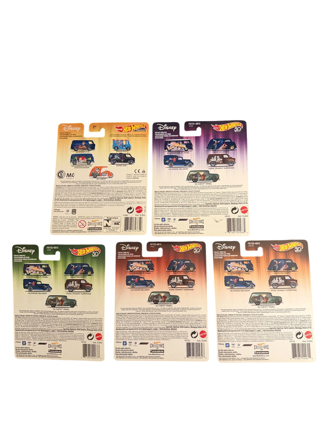 Hot Wheels Premium Disney complete set of five back
