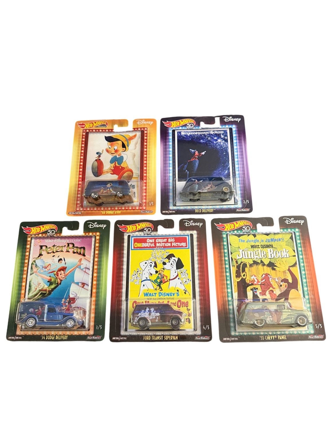 Hot Wheels Premium Disney complete set of five front