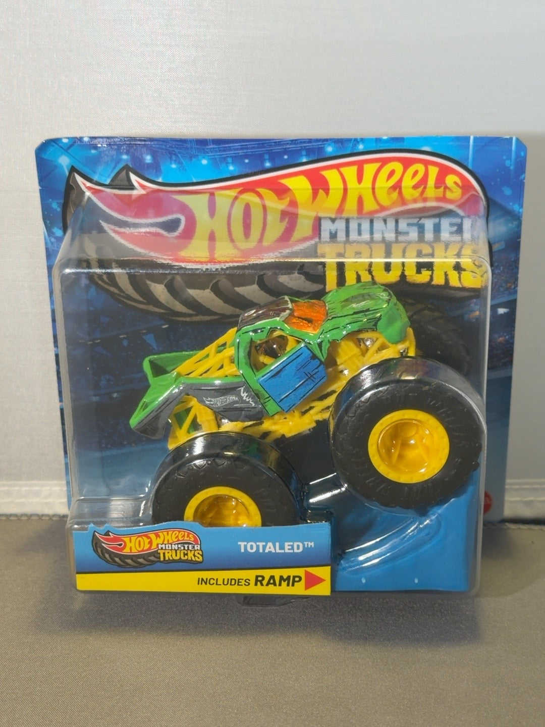 Original front photograph of sealed Hot Wheels Monster Trucks Totaled with ramp