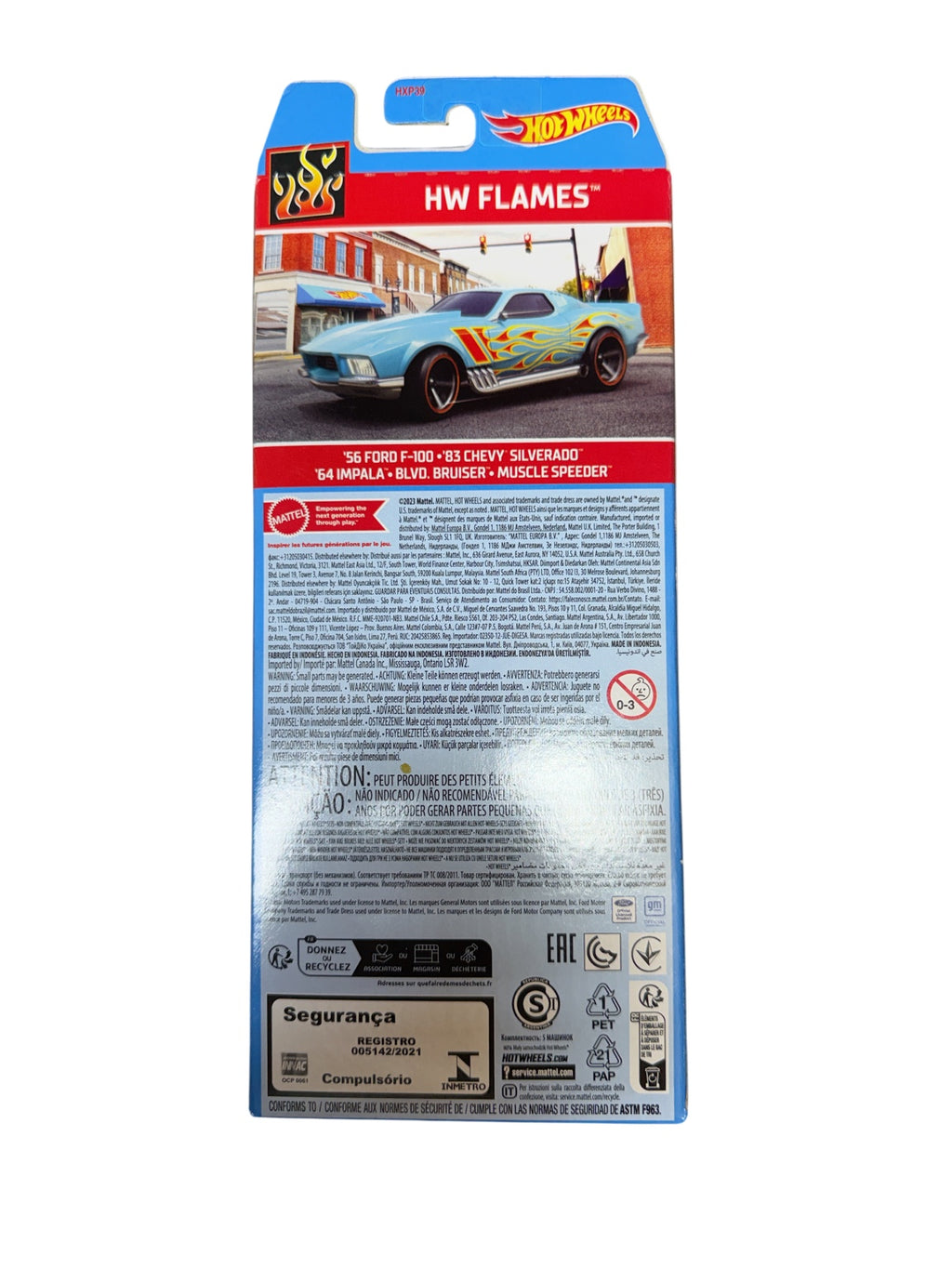 Back of Hot Wheels HW Flames HXP39 five-pack