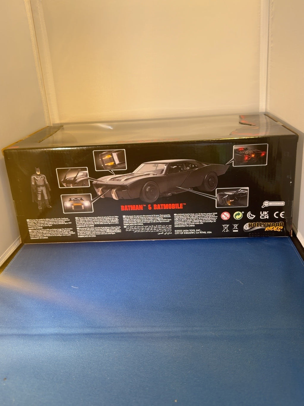 Rear box features of Jada The Batman Batmobile with lights