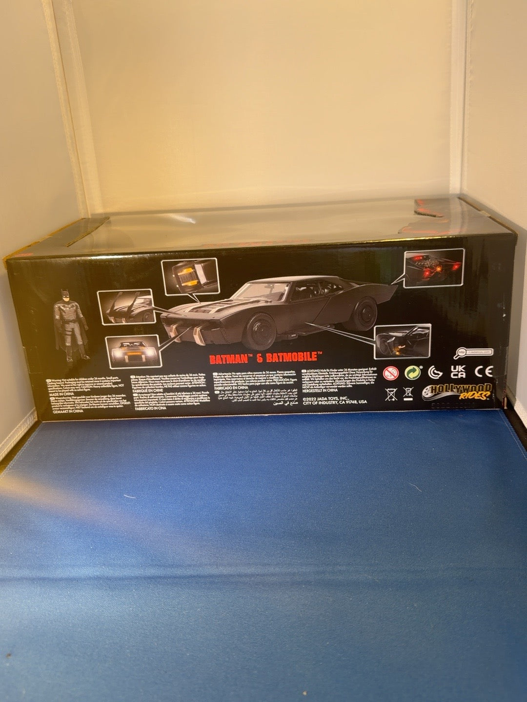 Rear box features of Jada The Batman Batmobile with lights