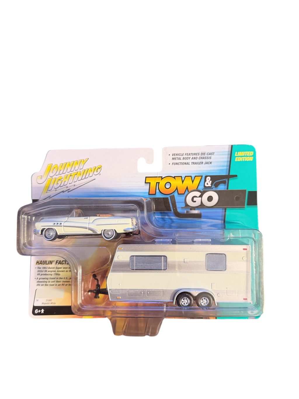 Johnny Lightning Tow & Go 1953 Buick Super with Camper Trailer front package