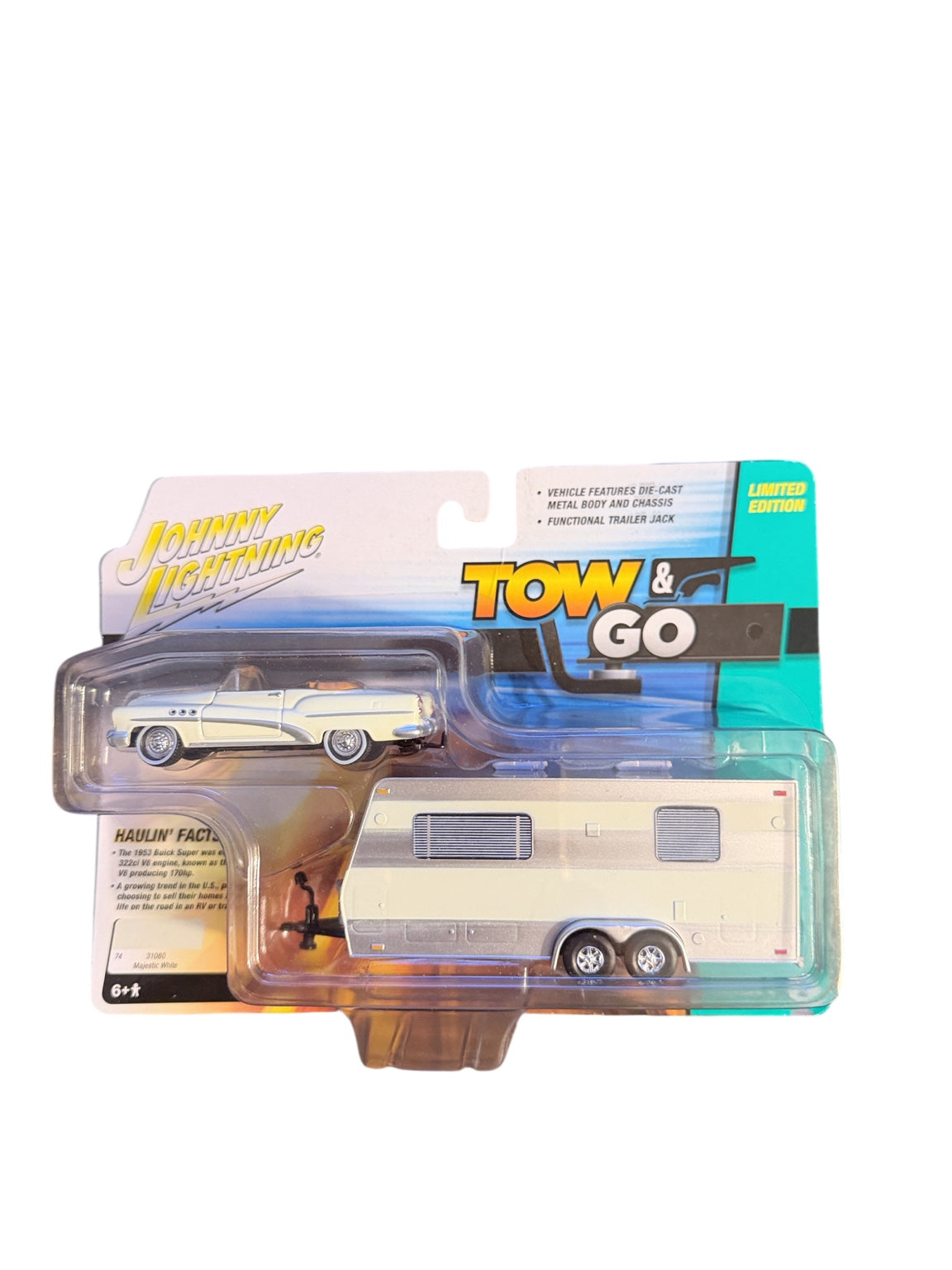 Johnny Lightning Tow & Go 1953 Buick Super with Camper Trailer front package