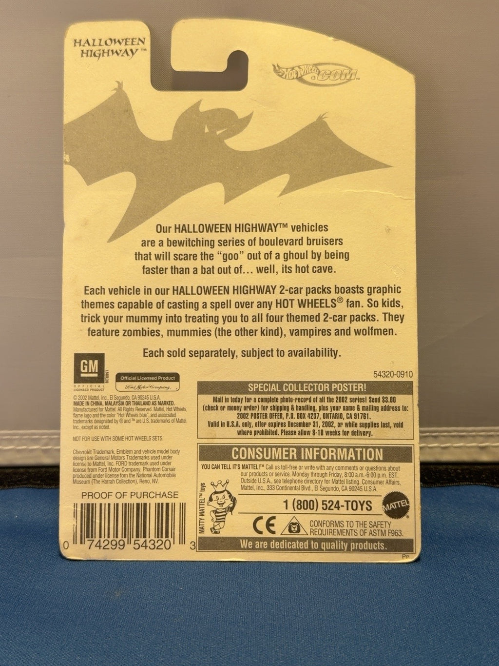 Original back photo of sealed 2002 Halloween Highway two-car pack 54320