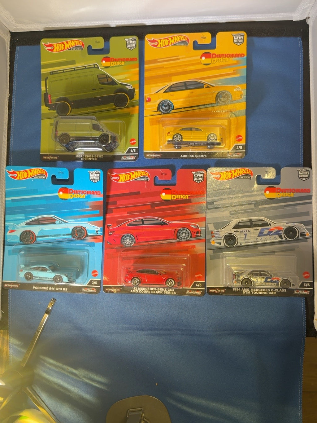 All five Hot Wheels Premium Deutschland Design cars original group front photo