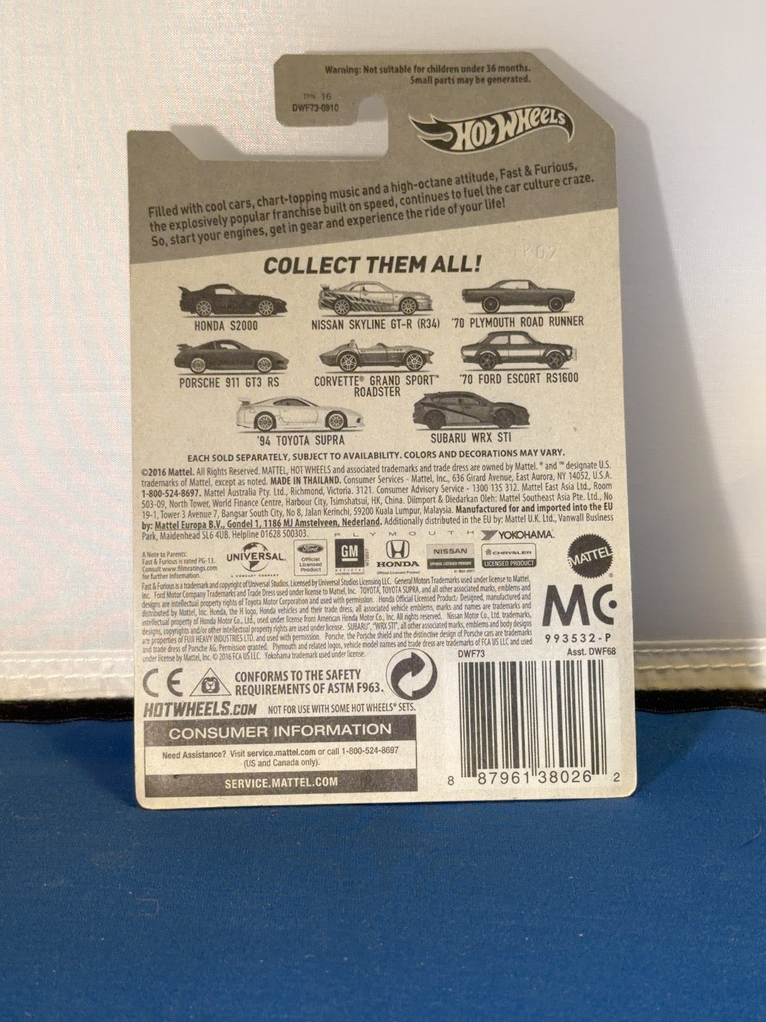 Hot Wheels Fast and Furious gray 1970 Plymouth Road Runner 3/8 original back photo