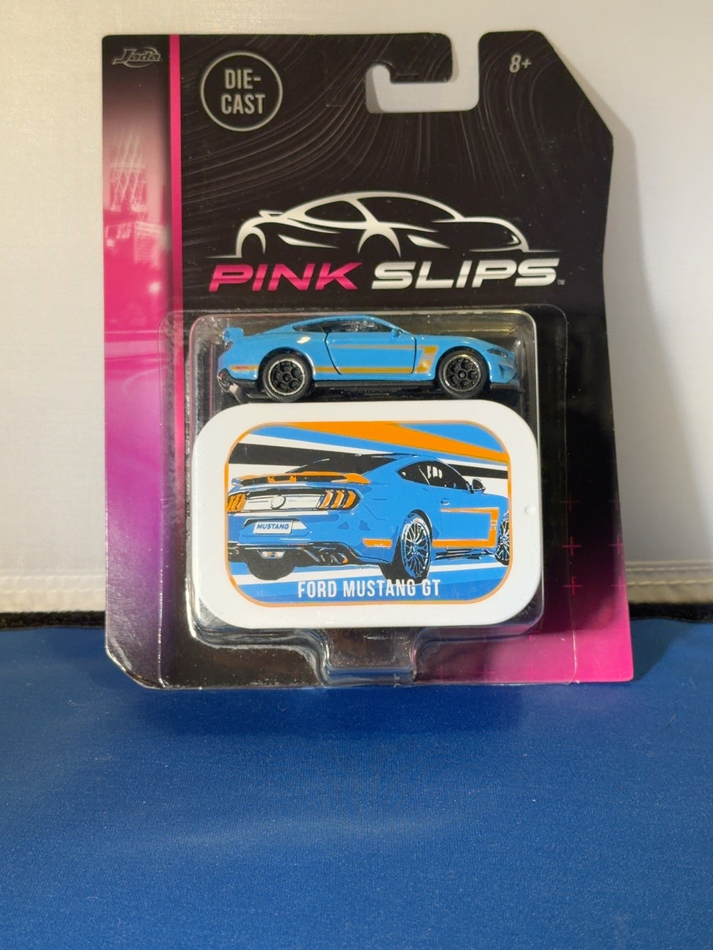 Jada Pink Slips light blue orange Ford Mustang GT with tin front original photograph