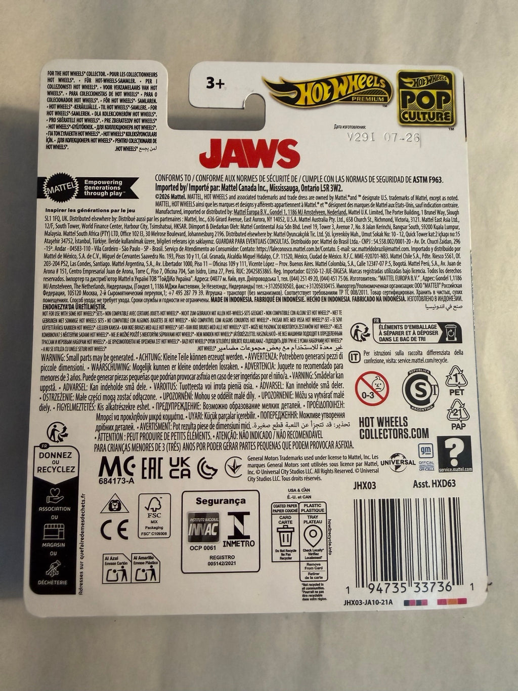 Back of sealed Hot Wheels Premium Jaws Chevy Blazer Custom JHX03