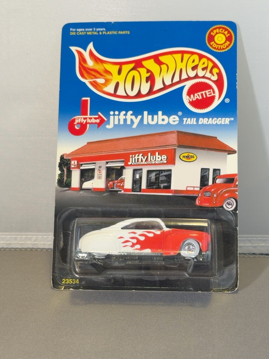 Front of factory sealed Hot Wheels Jiffy Lube Tail Dragger Special Edition 23534