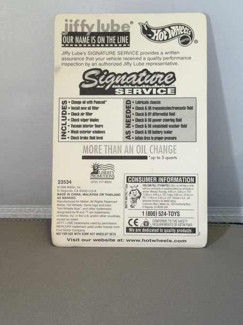 Back of Hot Wheels Jiffy Lube Tail Dragger 23534 card