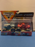 Monster Jam Reveal the Steel Grave Digger the Legend vs red Grave Digger front