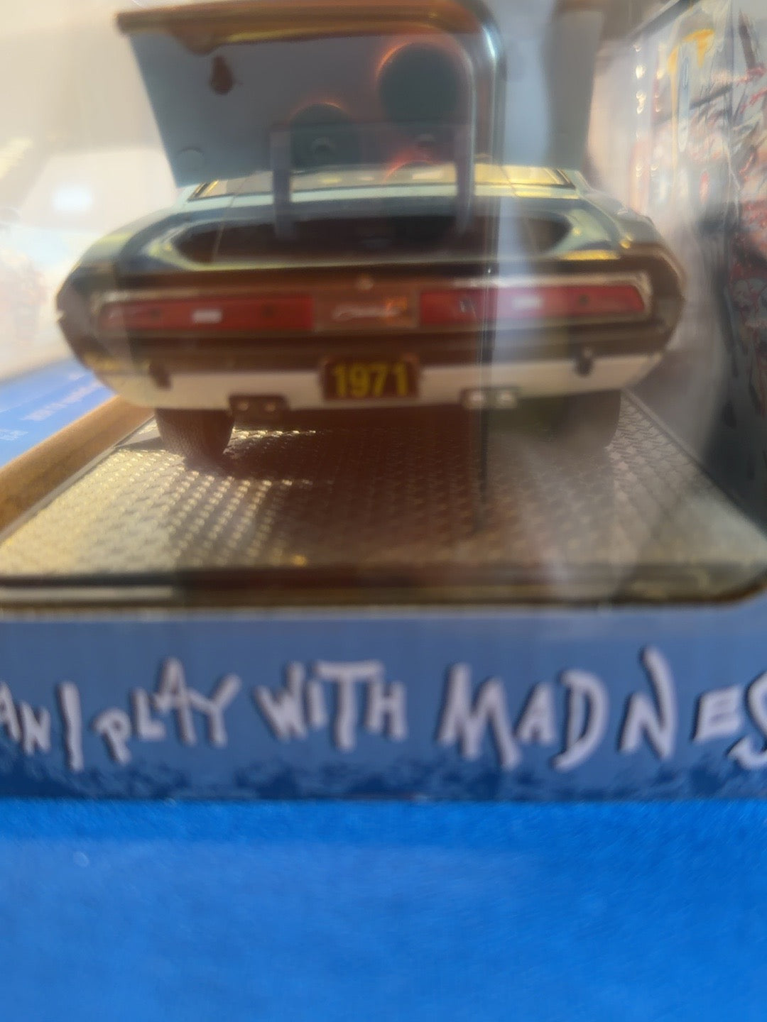 Rear and opening trunk of M2 Iron Maiden 1971 Dodge Challenger
