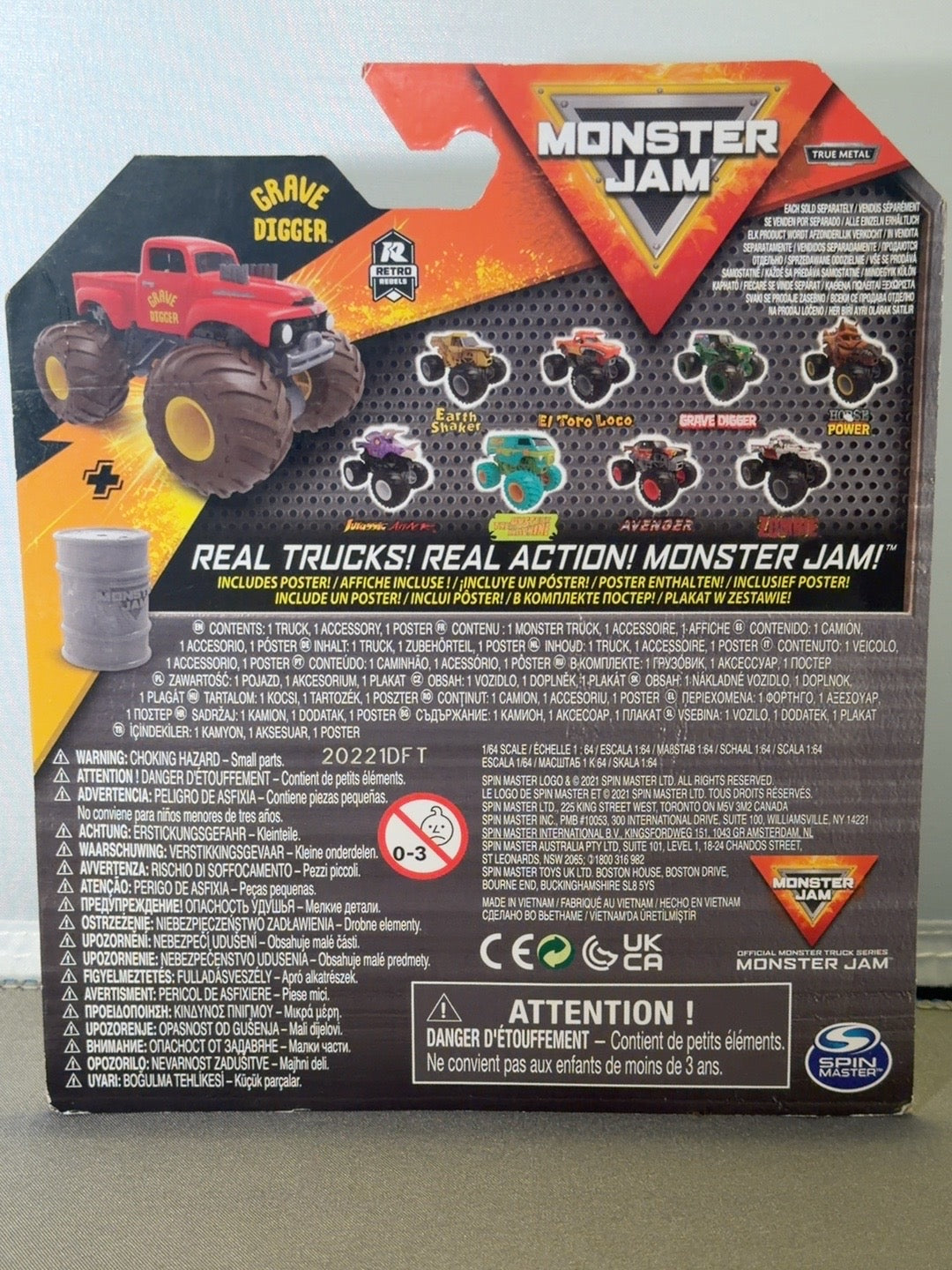 Original back photograph of red Grave Digger Retro Rebels Series 23 packaging
